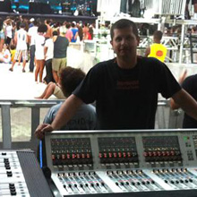 The two identical Soundcraft Vi6 consoles were mounted in a 'V' configuration, one directly in front of the stage and the other at 90 degrees to the left